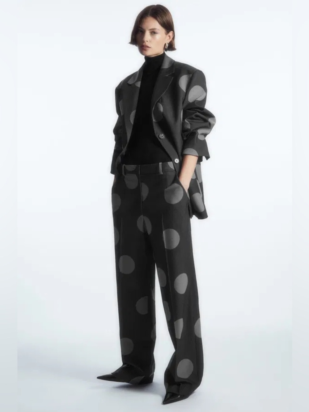 NWT COS Polka-Dot Wool-Blend Straight-Leg Trousers
